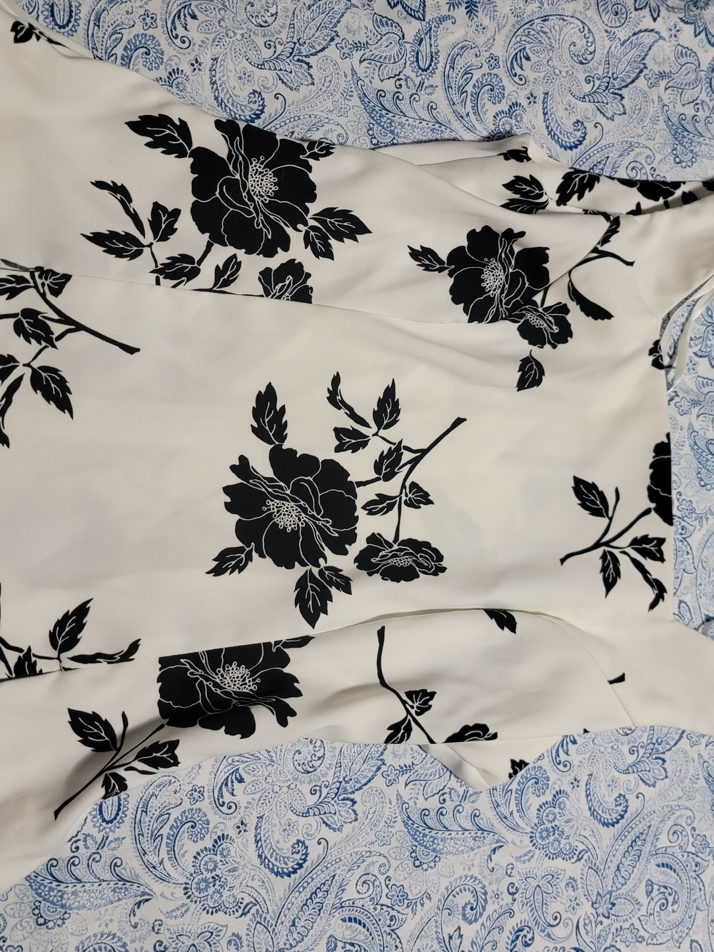 Dressbarn Top And Skirt. Cream  with Black Floral Leaves